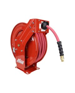 MIL2790-50D image(0) - Milton Retractable Air Hose Reel, 1/2-in MNPT X 50 ft EPDM Hose, 300 PSI, Ceiling/Wall Mount Steel Dual-Arm Air Compressor Hose Reels, For Tradesmen & Automotive