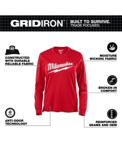 MLWF553R-2X image(1) - Milwaukee Tool Womens GRIDIRON Logo Tee - Long Sleeve Red 2X