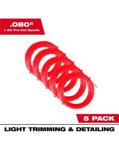 MLW49-16-2810 image(0) - Milwaukee Tool 5Pk Of 25' Pre-Cut 080 Trimmer Line