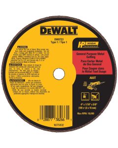 DWTDW8723 image(0) - DEWALT 4" x 1/16" x 5/8" A60T Metal & Stainless Cutting & Grinding Wheel