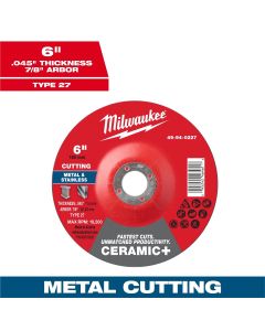 MLW49-94-0227 image(2) - Milwaukee Tool 6" x .045" x 7/8" Ceramic+ Metal Cut Off Wheel -Type 27