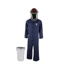 OBERON Bucket Kit - Arc Flash - 12 Cal TCG2P - Comes With Coveralls, Hard Cap, Face Shield, Balaclava & Storage Bucket - Color: Navy Blue - Size: 5XL
