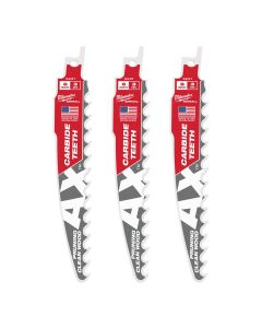 MLW48-00-5331 image(0) - Milwaukee Tool 6" 3 TPI The AX with Carbide Teeth for Pruning & Clean Wood SAWZALL Blade 3PK
