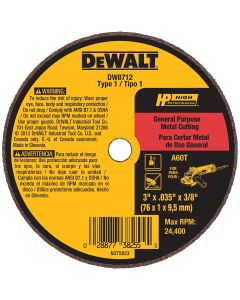 DWTDW8712 image(0) - DEWALT 3" x .035" x 3/8" A60T Metal & Stainless Cutting & Grinding Wheel