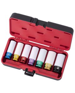 American Forge & Foundry Mag Wheel Protective Deep Impact Socket Set - 1/2" Drive - 7 Pc - 17mm,19mm (3/4"),21mm,13/16",22mm (7/8"),1",1-1/16"