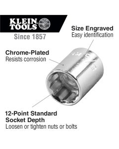 KLE65510 image(1) - Klein Tools 1/2-Inch Drive Socket Wrench Set, 12-Piece