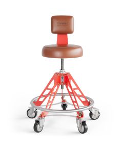 VYPESM-BR-R-ACM image(2) - Vyper Industrial 400 lb Capacity Elevated Steel Max Acme Rod Shop Chair - Brown/Red
