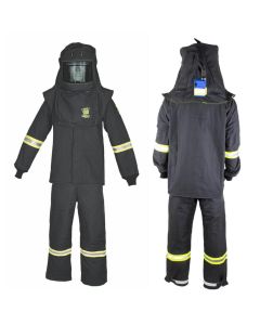 OBRTCG6B-S-HVS image(0) - Oberon Suit Kit - Arc Flash - 100 Cal TCG&trade;  - Comes with Hood, Coat, Bib Coveralls and Fresh Air Arc Flash Hood Ventilation System - Color: Black - Size: Small