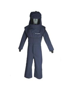 Oberon Suit Kit - Arc Flash - 40 Cal LAN&trade; - Comes with Hood with Hard Cap, Coveralls and Fresh Air Arc Flash Hood Ventilation System & Light - Color: Navy Blue - Size: 4XL