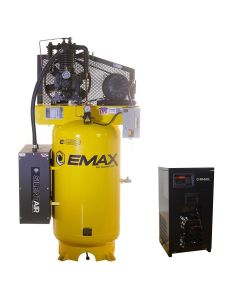 EMXESP05V080I3PK image(0) - Emax Compressor Silent Industrial Plus 5 HP 3- Phase 2-Stage 80 Gal. Vertical Compressor with 30 CFM Dryer Bundle-With Pressure Lube Pump