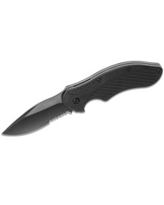 KER1605CKTST image(2) - Kershaw Clash Serrated Assisted Open Liner Lock 8Cr13MoV Drop Point Blade with Black-oxide coating EDC Folding Pocket Knife - Black
