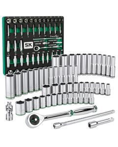 SKTSK01300-216P image(0) - S K Hand Tools 1/4" Drive, 52 Piece, 6 Point, Shallow & Deep, SAE & Metric Chrome Socket Set with 216P Ratchet, Packaged in EVA Foam Tray
