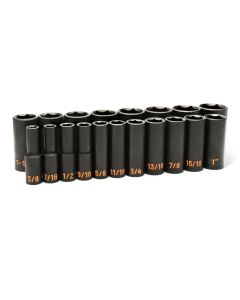 KDT84934H image(0) - GEARWRENCH 19 Piece 1/2" Drive 6 Point SAE Hi-Viz Deep Impact Socket Set