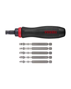 VES900RT5PU image(0) - Vessel Tools MEGADORA Interchangeable Ratchet Screwdriver 5PC. Bit Set