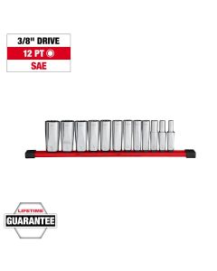 MLW48-22-9421 image(0) - Milwaukee Tool 12pc 3/8 inch Drive 12-Point Deep Well SAE Socket Set
