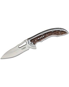 CRK5470 image(1) - CRKT (Columbia River Knife) Fossil 8Cr13MoV Satin Plain Blade Folding Knife with Frame Lock Stainless Steel w/G10 Overlay Handle - Brown