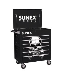 SUN8057-BLKS image(1) - SUNEX 6 Full-Drawer Professional Cart, Black w/White Skull