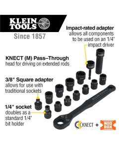 KLE65400 image(1) - Klein Tools KNECT 3/8-Inch Drive Impact-Rated Pass Through Socket Set, 15-Piece