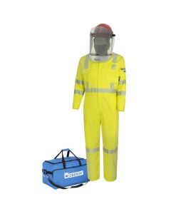 OBERON Suit Kit - Arc Flash - 10 Cal TCG - Comes with Hard Cap and Face Shield, Balaclava, Coveralls, and Storage Bag - Color: Hi-Vis Yellow - Size: 2XL