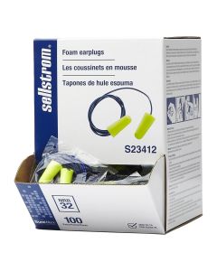 Sellstrom Sellstrom - Earplugs - Disposable - Foam Bullet Shape - Corded - NRR 32 - Hi-Viz Green - 100 Pair Dispenser Box