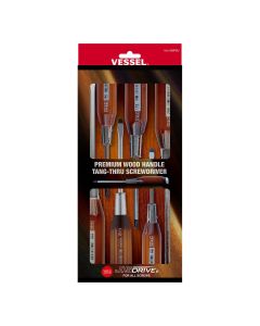 Vessel Tools Premium Wood Handle Tang-Thru Screw Driver 6 Piece Set