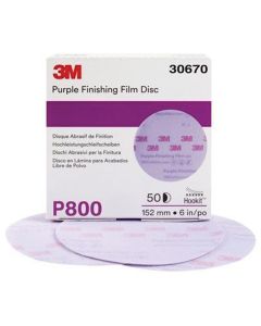 3M 30670 260L Series Abrasive Disc, 6 in Dia, P800 Grit, Hook and Loop, Purple