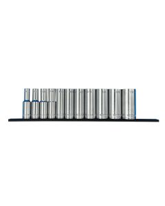 VIMS600D image(0) - VIM Tools 11 PC. 3/8-INCH  DR. DEEP SAE 6 POINT SOCKET SET W/ 12-INCH BLACK MAGRAIL