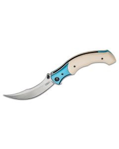 CRK7471 image(1) - CRKT (Columbia River Knife) Ritual 12C27 Satin Plain Blade Assisted Folding Knife with Liner Lock Micarta w/Stainless Steel Bolster Handle - Ivory