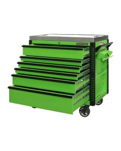EXTEX4106TCSGNBK image(0) - Extreme Tools EX Professional Series 41 Inch 6 Drawer Sliding Top Tool Cart  with stainless steel work surface - LIme Green with Black Drawer Pulls