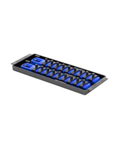 Ernst Mfg. 2 Rail Universal Twist Lock Socket Tray 8", Blue, with 18) 1/4" Socket Clips