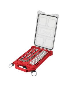 MLW48-22-9481 image(2) - Milwaukee Tool 3/8&rdquo; Drive 28pc Ratchet & Socket Set with PACKOUT Low-Profile Compact Organizer - SAE