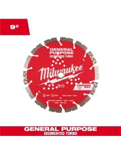 MLW49-93-9009 image(0) - Milwaukee Tool 9 inch DIAMOND MAX Segmented Turbo General PurposeDiamond Blade