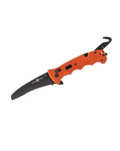 SUNAMK1050RAK image(1) - SUNEX Al Mar 3.5 Inch Rescue D2 Matte Black Titanium Combination Blade Assisted Folding Knife with Max-Lock G10 Handle - Orange