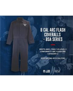 OBRBSA-CBX7NB-RS image(0) - Oberon Coveralls - Arc Flash & Flame Resistant Basic - 8 Cal BSA&trade; - Color: Navy Blue - Size: Small