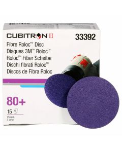 MMM33392-BOX image(0) - 3M Cubitron II Roloc Fibre Disc 786C, 33392, 3 Inch (75 mm), 80+, 15 Discs Per Carton, 6 Cartons Per Case