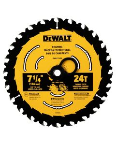 DWTDWA171424 image(0) - DEWALT 7-1/4 In Carbide Circular Saw Blade 24 Tooth with 5/8 in Arbor (1 Pack)