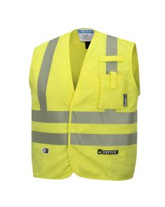 OBERON Safety Vest - Hi-Vis FR/ARC-Rated 7.5 oz 88/12 - Snap Closure - Hi-Vis Yellow - Size: M
