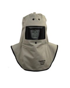 OBRCAT4-A4 image(0) - OBERON Hood with A4 Hard Hat Adapters - Arc Flash - 40 Cal CAT - Color: Khaki - Window: True Color Grey (TCG)