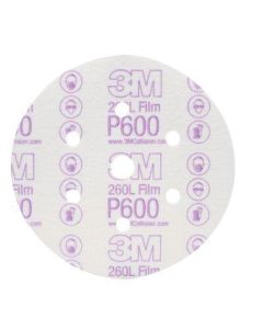 3M 01071 260L Series Dust Free Abrasive Disc, 6 in Dia, P600 Grit, Hook and Loop, White