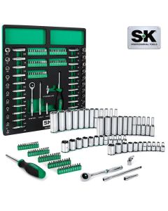 SKTSK01454-216P image(1) - S K Hand Tools 1/4" Drive, 101 Piece, 6 Point, Shallow & Deep, SAE & Metric Chrome Socket Set with 216P Ratchet and Bits.  Packaged in EVA Foam Tray