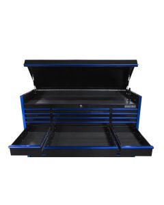 Extreme Tools EXQ Series 72in W x 31in D 15-Drawerr Triple Bank  Pro Top Chest  Black with Blue QR Drawer Pulls