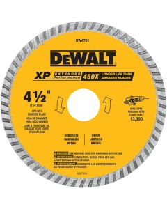 DWTDW4701 image(0) - DEWALT Diamond Blade, Dry Or Wet Cutting, Continuous Rim, 7/8-Inch Arbor, 4-1/2-Inch