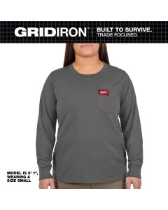 MLWF551G-M image(1) - Milwaukee Tool Womens GRIDIRON Pocket T-Shirt - Long Sleeve Gray M