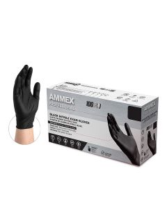 AMXABNPF44100 image(1) - Ammex Black Nitrile PF Exam Gloves, Medium