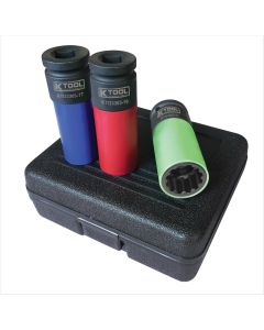 KTI33303 image(1) - K Tool International Protective Wheel Socket Set 3 Piece 1/2 Inch Drive Spline