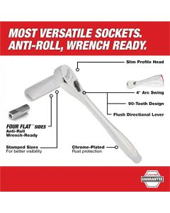MLW45-34-9078 image(2) - Milwaukee Tool 3/8" Drive 8mm  Metric 6-Point Socket with FOUR FLAT Sides, Vanadium Steel, Chrome
