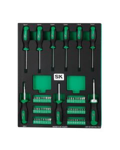 SKTSK01461 image(0) - S K Hand Tools  Dual-Material Handle Screwdriver Set with Magnetic Bit Holder - 69 Piece