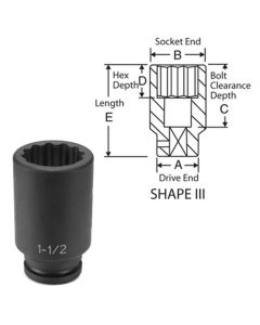 Grey Pneumatic SOC 2-1/8 3/4D IMP 12PT DP BLK