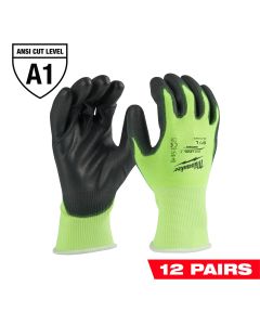 Milwaukee Tool 12 Pair High Visibility Cut Level 1 Polyurethane Dipped Gloves - L