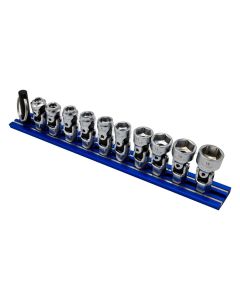 VIMDDSUJM400 image(0) - VIM Tools 10 Piece 6 Point Dual Drive Stubby UJ Metric Socket Set - 1/4 Inch X 11 mm Drive - Blue Magrail
